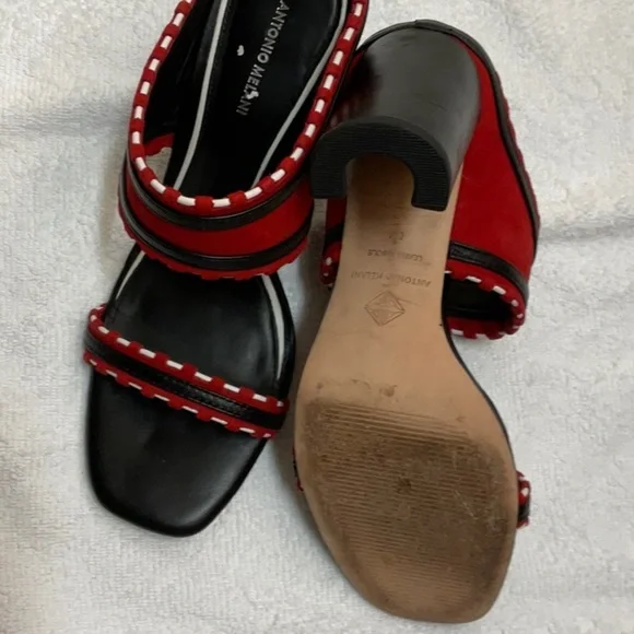 💐ANTONIO MELANI Red and Black Block Heel Sandals Size 8 - Picture 3 of 4